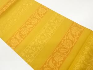 横段に笹蔓緞子・花唐草模様織出し踊り帯